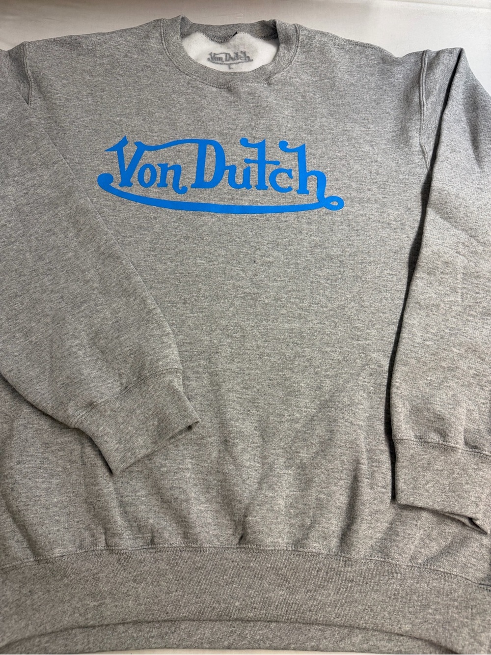 Von Dutch Gray Crewneck with Blue Script Logo